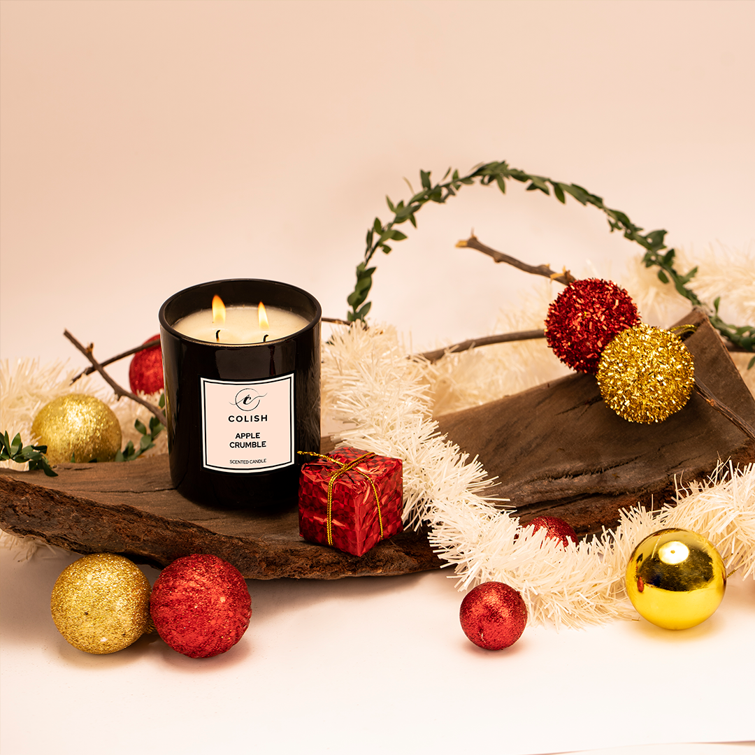 festive christmas happy holidays winter scent candle apple pie fresh bake